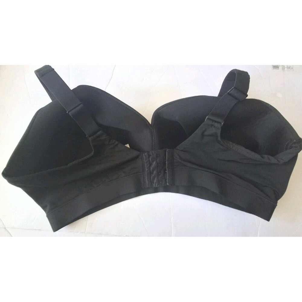 Cacique Lightly Lined No Wire Bra 46DD Black Satin Back Smoothing Adjustable - Picture 3 of 6